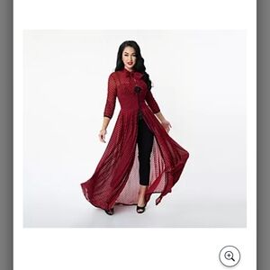 Unique Vintage Burgundy & Black Swiss Dots Tallullah Duster